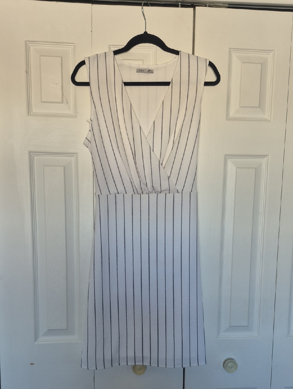 Dex White Midi Dress with Black Pinstripes